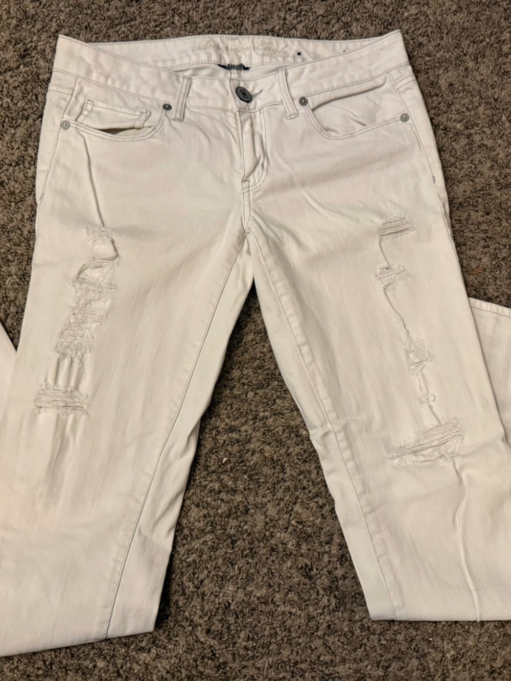 American Eagle Outfitters White Distressed Straight Leg Jeans